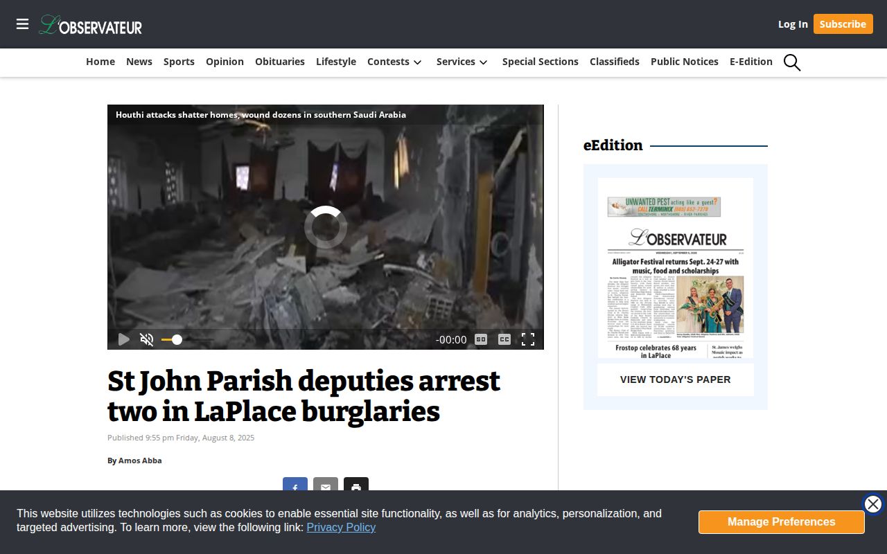 Local news example concerning recent arrests in LaPlace Louisiana