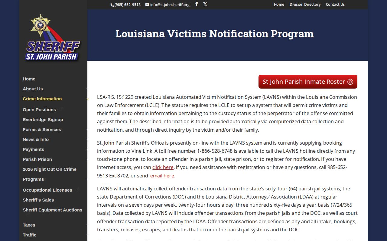 St. John the Baptist Parish LAVNS and VINELink registration instructions