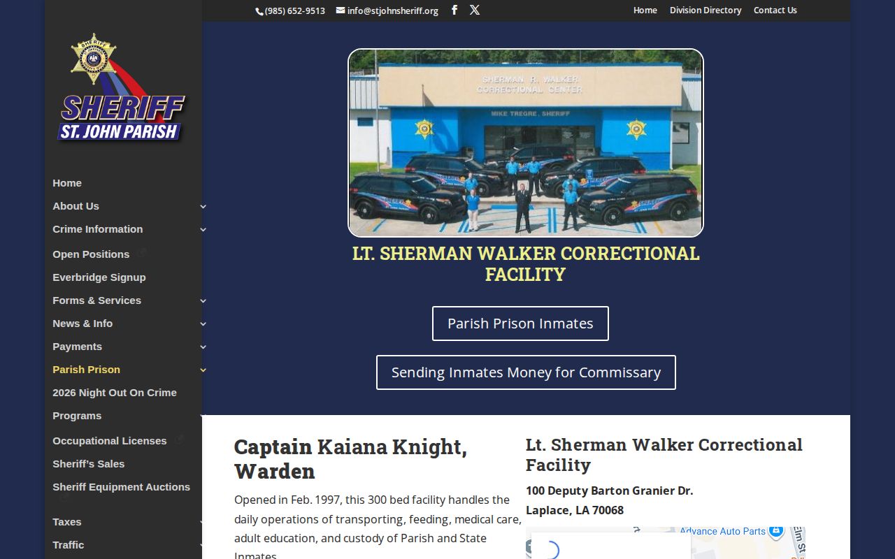 St. John the Baptist Parish arrest booking facility page serving LaPlace